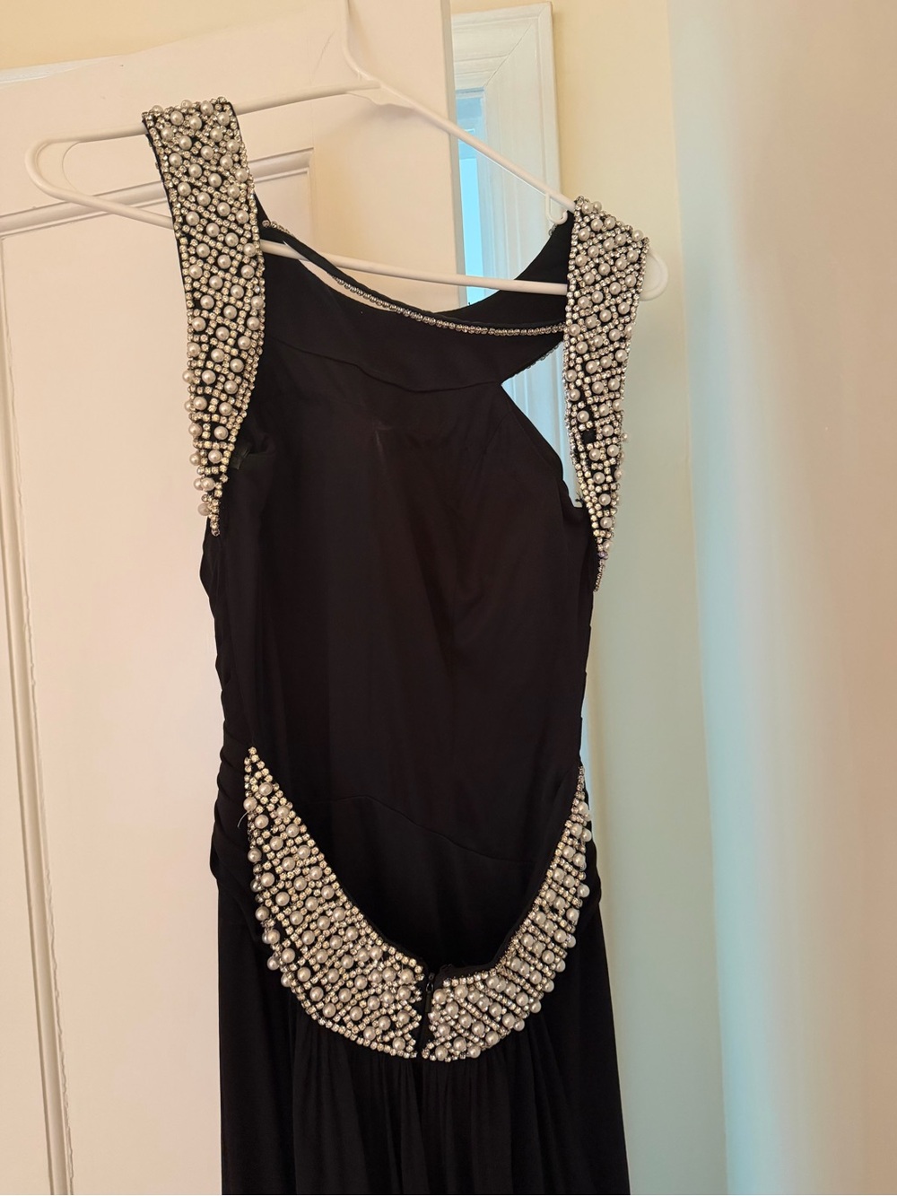 Sherri Hill Black Maxi Dress with Beaded Collar - Picture 4 of 8